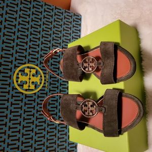 New Tory Burch Olive Green Metal Miller Sandal  SZ 7